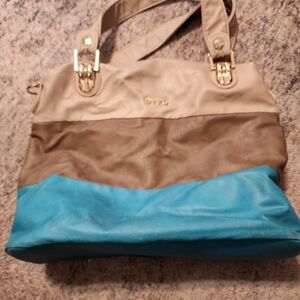 Oppo Colorblock Tote in Beige, Taupe & Turquoise